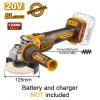 INGCO Γωνιακός Τροχός Μπαταρίας 125mm 20V Li-Ion SOLO με Αντικραδασμική Πλαϊνή λαβή CAGLI212027E