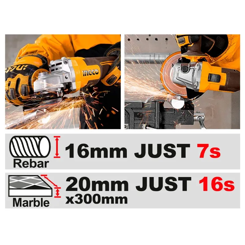 INGCO Γωνιακός Τροχός Μπαταρίας 115mm 20V Li-Ion SOLO CAGLI27153E