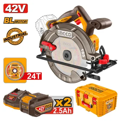 Ingco Δισκοπρίονο Μπαταρίας 42V Li-Ion Φ 185mm +Εργαλειοθήκη Βαθιά 19" CSLI4218512E