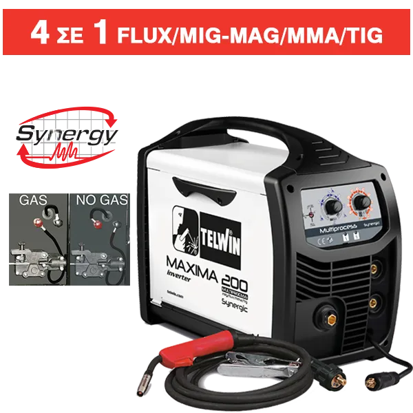 TELWIN MAXIMA 200 SYNERGIC 4 ΣΕ 1 MONOΦΑΣΙΚΗ ΗΛΕΚΤΡΟΚΟΛΛΗΣΗ 170A - 816087