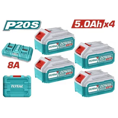 TOTAL ΕΠΑΓΓΕΛΜΑΤΙΚΟ ΣΕΤ 4τεμ ΜΠΑΤΑΡΙΑΣ TFBLI2053 Li-ion 20V / 5Ah + 1τεμ ΤΑΧΥΦΟΡΤΙΣΤΗΣ TFCLI2082 (TFBCLI20285E)