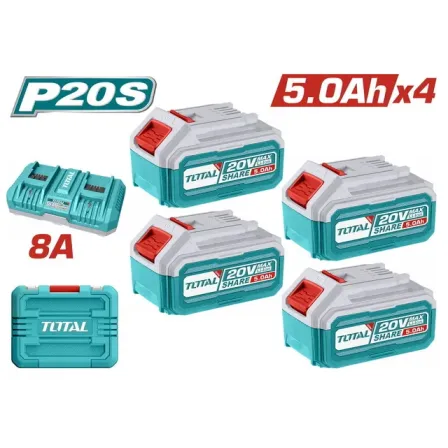 TOTAL ΕΠΑΓΓΕΛΜΑΤΙΚΟ ΣΕΤ 4τεμ ΜΠΑΤΑΡΙΑΣ TFBLI2053 Li-ion 20V / 5Ah + 1τεμ ΤΑΧΥΦΟΡΤΙΣΤΗΣ TFCLI2082 (TFBCLI20285E)