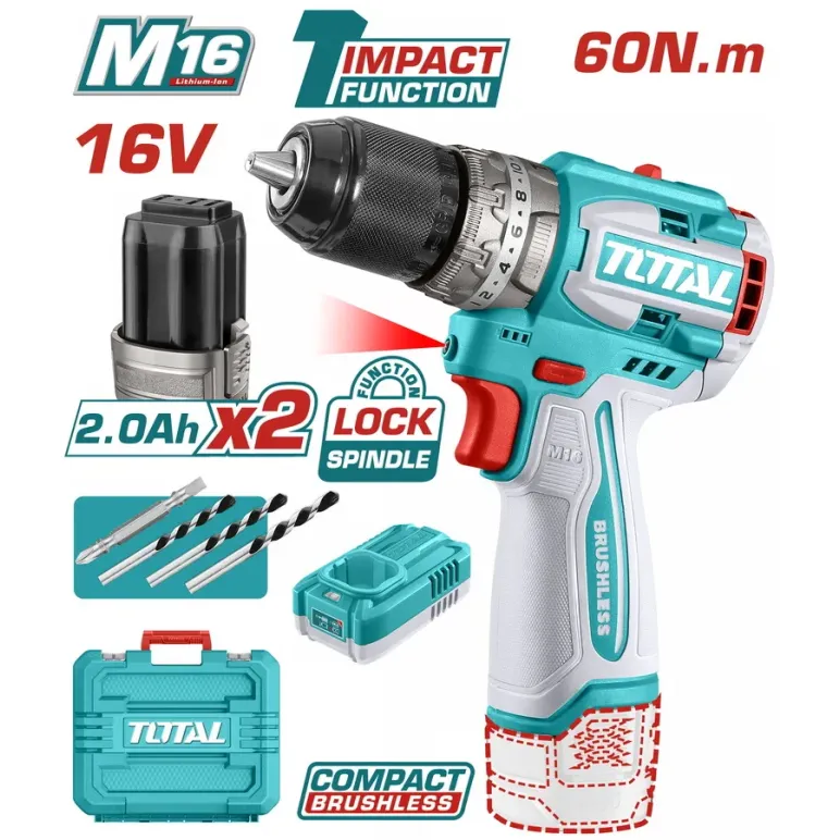 TOTAL ΕΠΑΓΓ. ΔΡΑΠ/ΒΙΔΟ ΚΡΟΥΣΤΙΚΟ ΜΠΑΤ. Li-ion 16V / 2Ah / 60Nm / 2 ΜΠΑΤ (TIDLI16682)