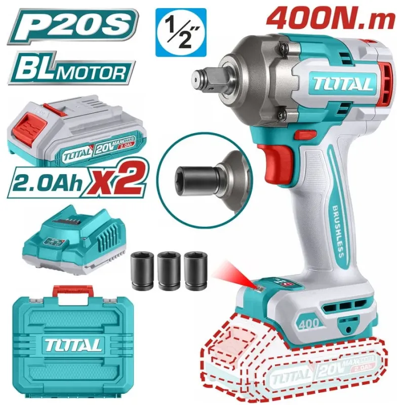 Total Μπουλονοκλειδο Μπαταρίας Li-Ion 20V / 2Ah / 400Nm / 2 Μπαταριες (Tiwli2040E)