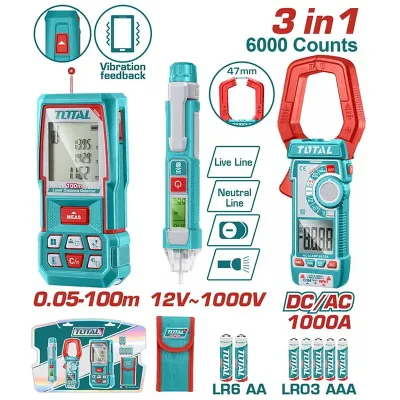 TOTAL ΕΠΑΓΓΕΛΜΑΤΙΚΟ ΣΕΤ ΜΕΤΡΗΤΗΣ ΑΠΟΣΤΑΣΕΩΝ LASER 100m + ΔΟΚΙΜΑΣΤΙΚΟ ΚΑΤΣΑΒΙΔΙ ΨΗΦΙΑΚΟ + ΑΜΠΕΡΟΤΣΙΜΠΙΔΑ (TLDD241202)
