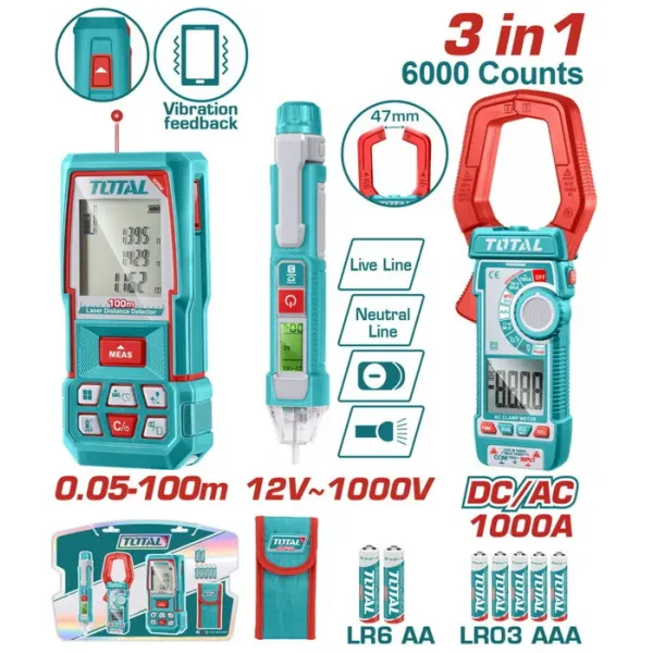 TOTAL ΕΠΑΓΓΕΛΜΑΤΙΚΟ ΣΕΤ ΜΕΤΡΗΤΗΣ ΑΠΟΣΤΑΣΕΩΝ LASER 100m + ΔΟΚΙΜΑΣΤΙΚΟ ΚΑΤΣΑΒΙΔΙ ΨΗΦΙΑΚΟ + ΑΜΠΕΡΟΤΣΙΜΠΙΔΑ (TLDD241202)