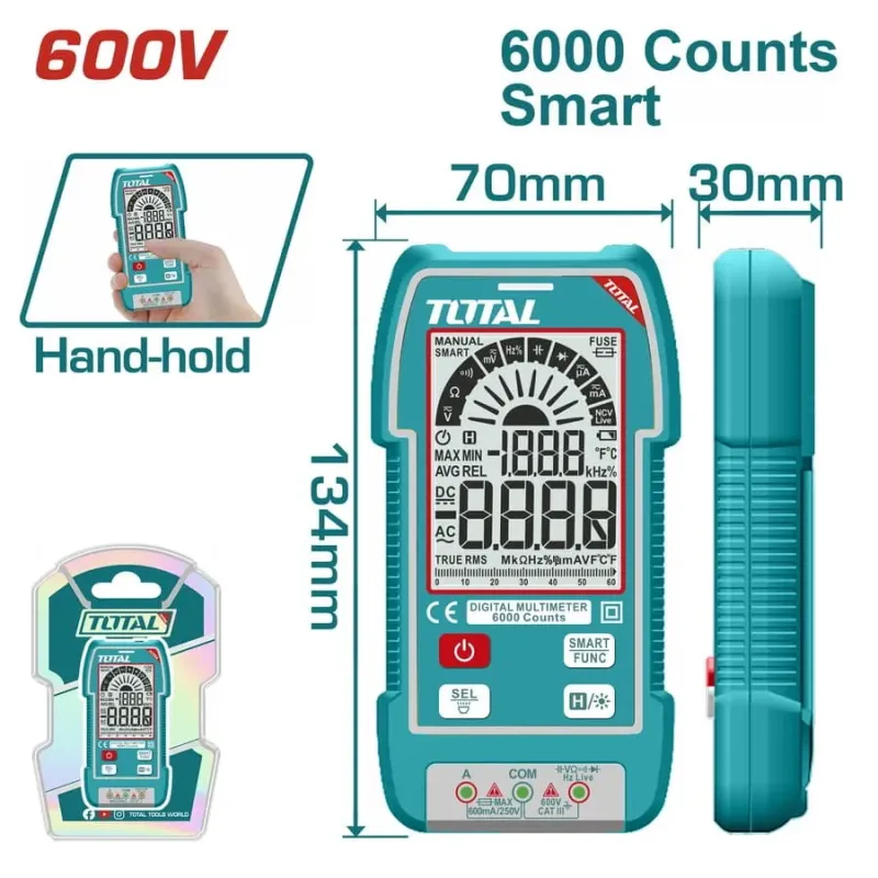 Total Πολυμετρο Ψηφιακο 600V True Rms Με Μέτρηση Ac/Dc (Tmt516004)