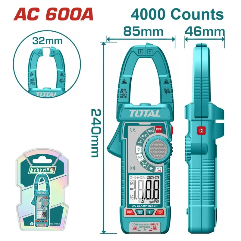 TOTAL ΕΠΑΓΓ. ΑΜΠΕΡΟΤΣΙΜΠΙΔΑ ΨΗΦΙΑΚΗ 600Α AC/DC True RMS (TMT766001)