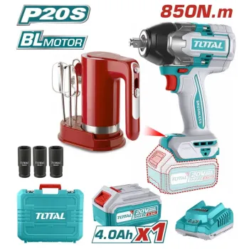 Total Σετ Μπουλονοκλειδο + Μιξερ Μπαταρίας Li-Ion 20V / 4Ah / 1 Μπαταρια (Tosli240313E)