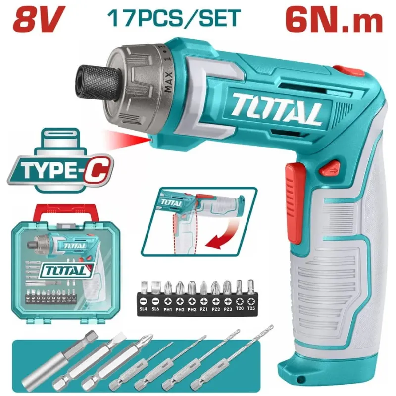 Total Επαγγ. Κατσαβιδι Μπαταρίας Li-Ion 8V / 1.5Ah Type-C (Tsdli08025)