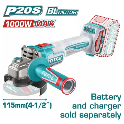 TOTAL ΕΠΑΓΓ. ΓΩΝΙΑΚΟΣ ΤΡΟΧΟΣ ΜΠΑΤ. Li-ion 20V / 115mm ΧΩΡΙΣ ΜΠΑΤΑΡΙΑ & ΦΟΡΤΙΣΤΗ (TAGLI27153E)