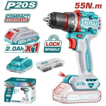 TOTAL ΕΠΑΓΓ. ΔΡΑΠ/ΒΙΔΟ ΜΠΑΤ. Li-ion 20V / 2Ah / 55Nm / 2 ΜΠΑΤ BL Motor (TDLI205582E)