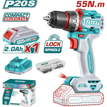TOTAL ΕΠΑΓΓ. ΔΡΑΠ/ΒΙΔΟ ΜΠΑΤ. Li-ion 20V / 2Ah / 55Nm / 2 ΜΠΑΤ BL Motor (TDLI205582E)