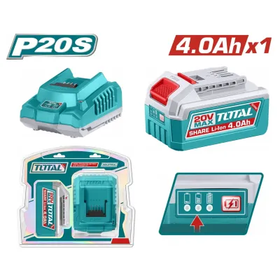 TOTAL ΕΠΑΓΓ. ΣΕΤ 1τεμ ΜΠΑΤ. TFBLI2002 Li-ion 20V/4Ah + 1τεμ ΦΟΡΤΙΣΤΗΣ TFCLI2001E (TFBCPK1012E)