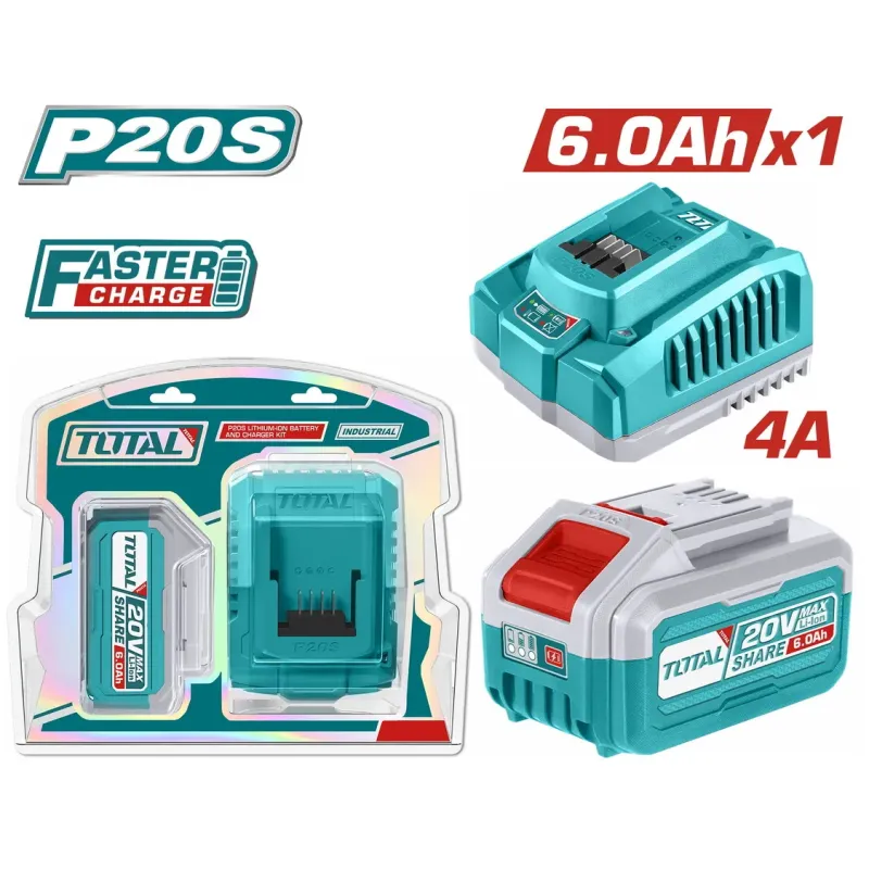TOTAL ΕΠΑΓΓ. ΣΕΤ 1τεμ ΜΠΑΤ. TFBLI2060 Li-ion 20V/6Ah + 1τεμ ΤΑΧΥΦΟΡΤΙΣΤΗΣ TFCLI20411E (TFBCPK1416E)