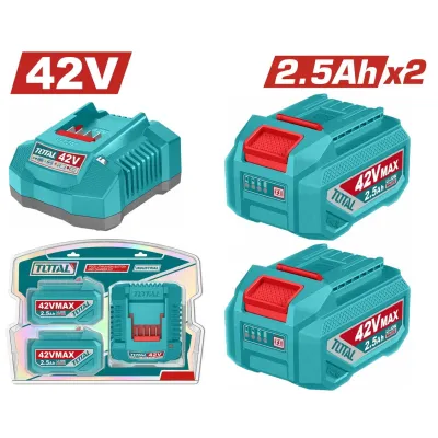 TOTAL ΕΠΑΓΓ. ΣΕΤ 2τεμ ΜΠΑΤ. TFBLI42251E Li-ion 42V/2.5Ah + 1τεμ ΦΟΡΤΙΣΤΗΣ TFCLI42021E (TFBCPM25221E)