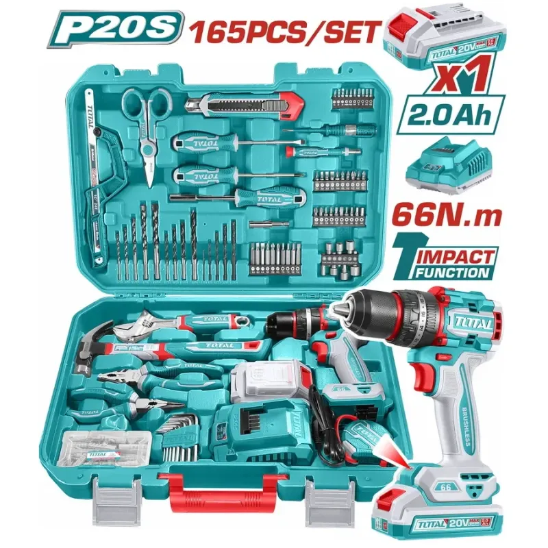 TOTAL ΕΠΑΓΓ. ΣΕΤ ΔΡΑΠ/ΒΙΔΟ ΚΡΟΥΣΤΙΚΟ ΜΠΑΤ. Li-ion 20V/2Ah/66Nm/1 ΜΠΑΤ BL Motor 165ΤΕΜ (THKTHP11652E)