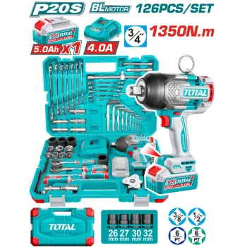 TOTAL ΕΠΑΓΓ. ΣΕΤ ΜΠΟΥΛΟΝΟΚΛΕΙΔΟ ΜΠΑΤ. Li-ion 20V / 1350Nm / 5Ah / 1 ΜΠΑΤ 126ΤΕΜ (THKTHP31262)