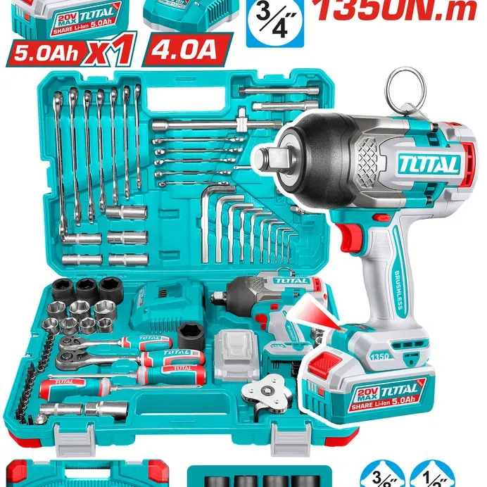 TOTAL ΕΠΑΓΓ. ΣΕΤ ΜΠΟΥΛΟΝΟΚΛΕΙΔΟ ΜΠΑΤ. Li-ion 20V / 1350Nm / 5Ah / 1 ΜΠΑΤ 126ΤΕΜ (THKTHP31262)
