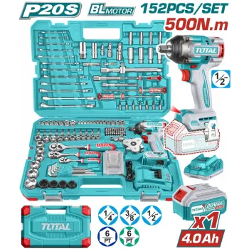 TOTAL ΕΠΑΓΓ. ΣΕΤ ΜΠΟΥΛΟΝΟΚΛΕΙΔΟ ΜΠΑΤ. Li-ion 20V / 500Nm / 4Ah / 1 ΜΠΑΤ 152ΤΕΜ BL Motor (THKTHP31522)