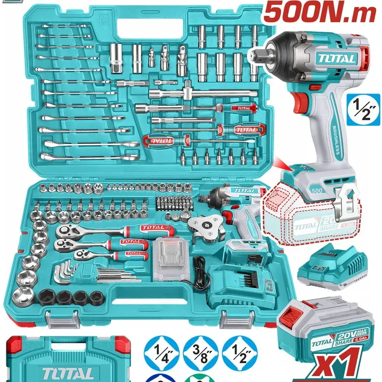TOTAL ΕΠΑΓΓ. ΣΕΤ ΜΠΟΥΛΟΝΟΚΛΕΙΔΟ ΜΠΑΤ. Li-ion 20V / 500Nm / 4Ah / 1 ΜΠΑΤ 152ΤΕΜ BL Motor (THKTHP31522)