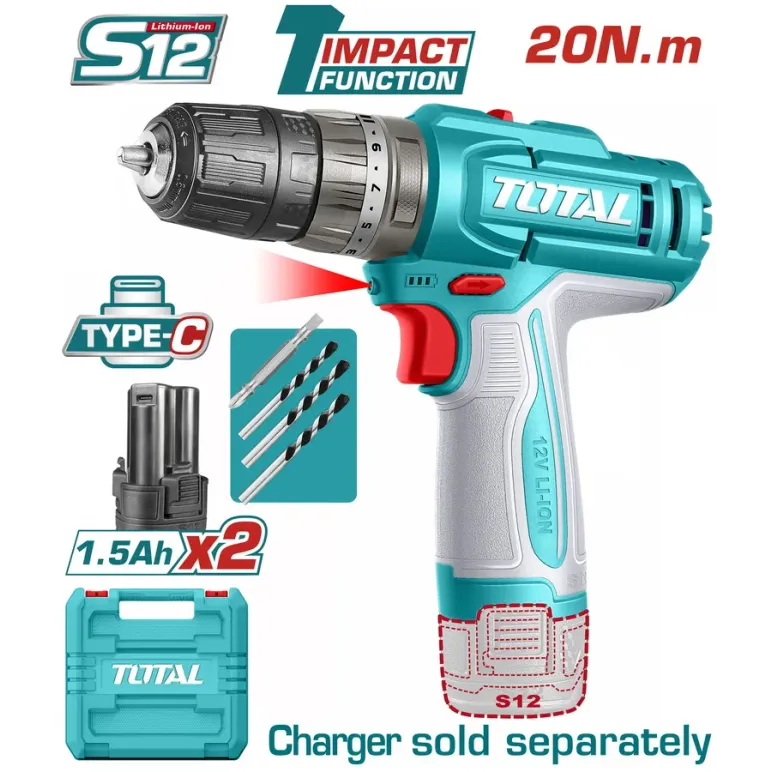 TOTAL ΔΡΑΠ/ΒΙΔΟ ΚΡΟΥΣΤΙΚΟ ΜΠΑΤ. Li-ion 12V / 1.5Ah / 20Nm / 2 ΜΠΑΤ Type-C (TIDLI12206E)