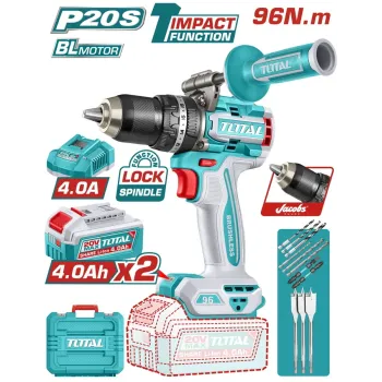 TOTAL ΕΠΑΓΓ. ΔΡΑΠ/ΒΙΔΟ ΚΡΟΥΣΤΙΚΟ ΜΠΑΤ. Li-ion 20V / 4Ah / 96Nm / 2 ΜΠΑΤ BL Motor (TIDLI209686E)