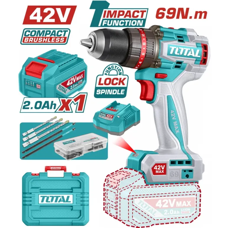 TOTAL ΕΠΑΓΓ. ΔΡΑΠ/ΒΙΔΟ ΚΡΟΥΣΤΙΚΟ ΜΠΑΤ. Li-ion 42V / 2Ah / 69Nm / 1 ΜΠΑΤ BL Motor (TIDLI426981E)