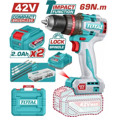 TOTAL ΕΠΑΓΓ. ΔΡΑΠ/ΒΙΔΟ ΚΡΟΥΣΤΙΚΟ ΜΠΑΤ. Li-ion 42V / 2Ah / 69Nm / 2 ΜΠΑΤ BL Motor (TIDLI426982E)