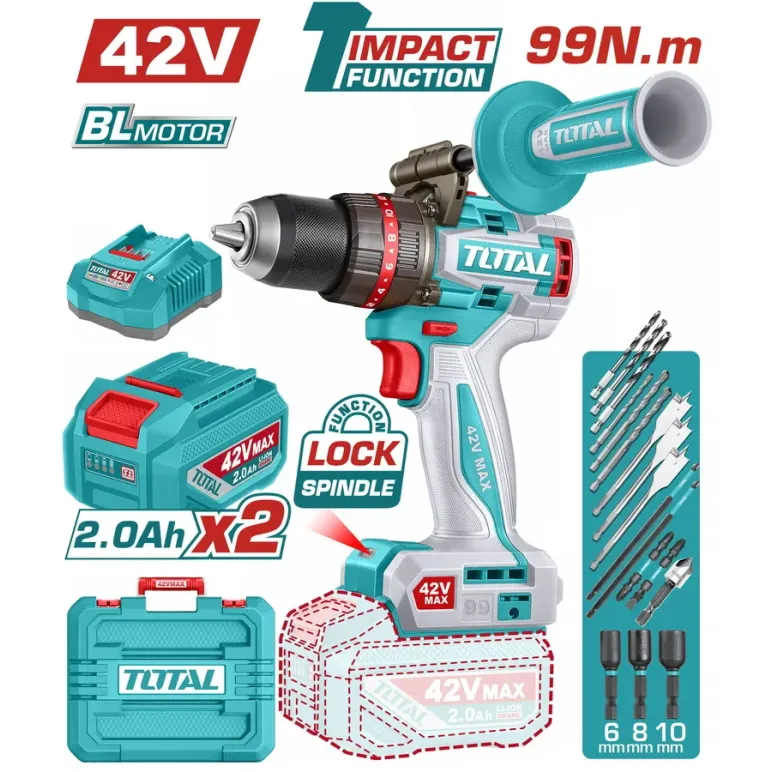 TOTAL ΕΠΑΓΓ. ΔΡΑΠ/ΒΙΔΟ ΚΡΟΥΣΤΙΚΟ ΜΠΑΤ. Li-ion 42V / 2Ah / 99Nm / 2 ΜΠΑΤ BL Motor (TIDLI429982E)