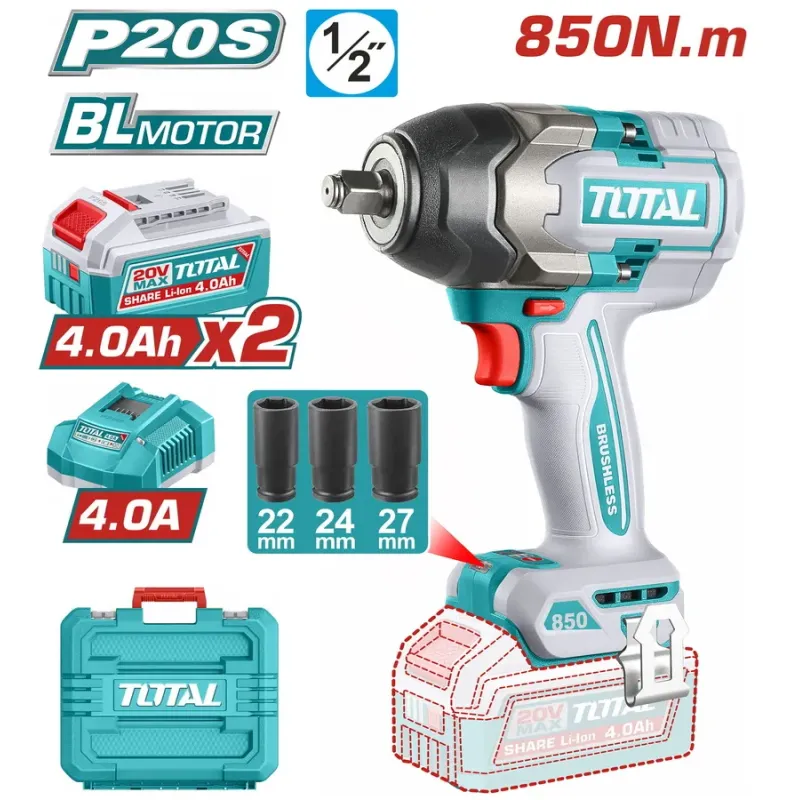 TOTAL ΕΠΑΓΓ. ΜΠΟΥΛΟΝΟΚΛΕΙΔΟ ΜΠΑΤ. Li-ion 20V / 4Ah / 850Nm / 2 ΜΠΑΤΑΡΙΕΣ (TIWLI2085E)