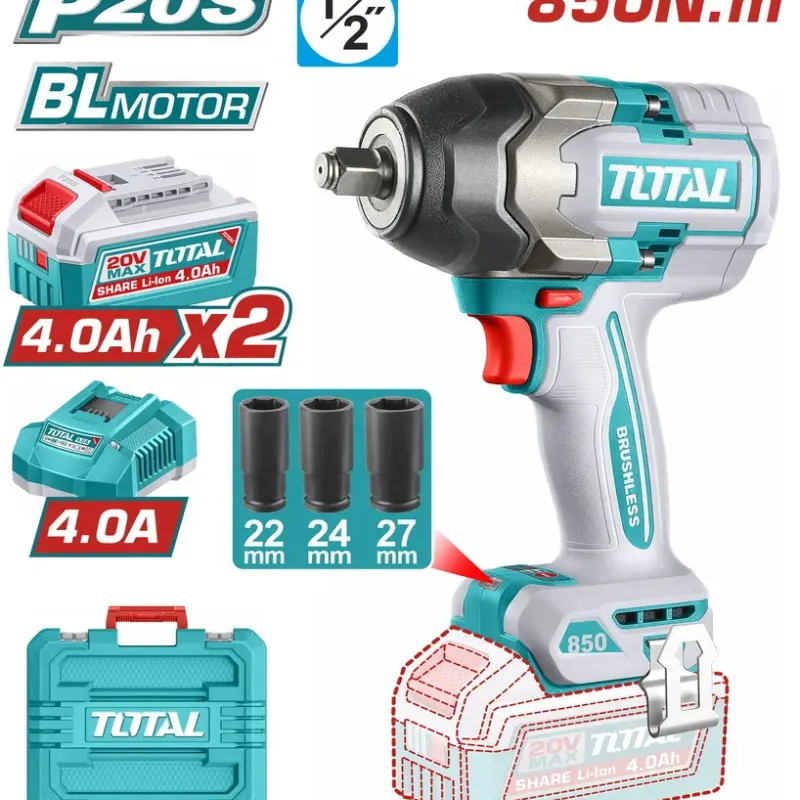 TOTAL ΕΠΑΓΓ. ΜΠΟΥΛΟΝΟΚΛΕΙΔΟ ΜΠΑΤ. Li-ion 20V / 4Ah / 850Nm / 2 ΜΠΑΤΑΡΙΕΣ (TIWLI2085E)