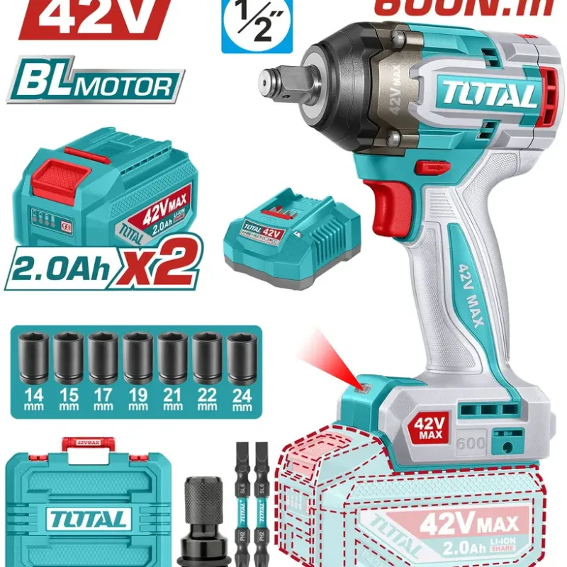 TOTAL ΕΠΑΓΓ. ΜΠΟΥΛΟΝΟΚΛΕΙΔΟ ΜΠΑΤ. Li-ion 42V / 2Ah / 600Nm / 2 ΜΠΑΤ BL Motor (TIWLI42602E)