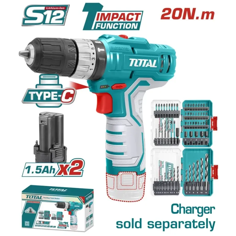 TOTAL ΕΠΑΓΓ. ΔΡΑΠ/ΒΙΔΟ ΚΡΟΥΣΤΙΚΟ ΜΠΑΤ. Li-ion 12V / 1.5Ah / 20Nm / 2 ΜΠΑΤ Type-C (TOSLI241197E)