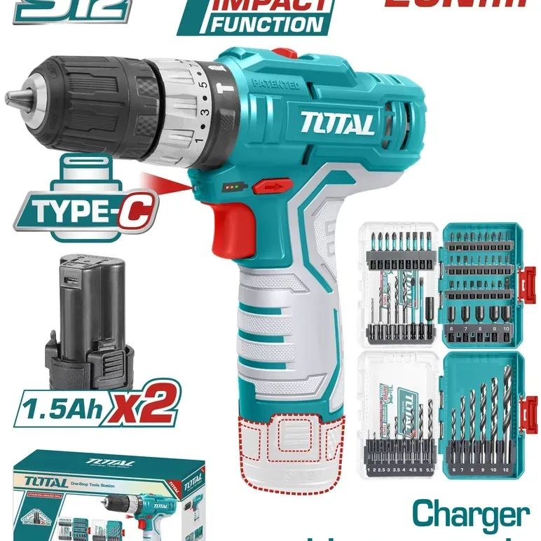 TOTAL ΕΠΑΓΓ. ΔΡΑΠ/ΒΙΔΟ ΚΡΟΥΣΤΙΚΟ ΜΠΑΤ. Li-ion 12V / 1.5Ah / 20Nm / 2 ΜΠΑΤ Type-C (TOSLI241197E)