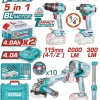 TOTAL ΕΠΑΓΓ. ΣΕΤ 5τεμ ΕΡΓΑΛΕΙΩΝ ΜΠΑΤ. Li-ion 20V / 4Ah / 2 ΜΠΑΤΑΡΙΕΣ BL Motor TOSLI250692E