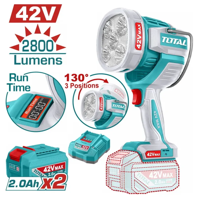 TOTAL ΕΠΑΓΓ. ΠΡΟΒΟΛΕΑΣ LED ΜΠΑΤ. Li-ion 42V / 50W / 2Ah / 2 ΜΠΑΤ (TWLI42896E)