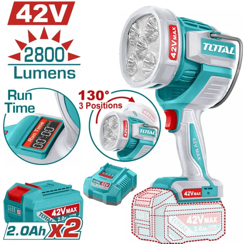 TOTAL ΕΠΑΓΓ. ΠΡΟΒΟΛΕΑΣ LED ΜΠΑΤ. Li-ion 42V / 50W / 2Ah / 2 ΜΠΑΤ (TWLI42896E)