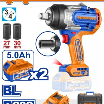 WADFOW ΜΠΟΥΛΟΝΟΚΛΕΙΔΟ ΜΠΑΤΑΡΙΑΣ Li-ion 20V / 1280Nm / 5Ah / 2 ΜΠΑΤ BL Motor (WCD1B128E)