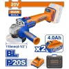 WADFOW ΣΕΤ ΓΩΝΙΑΚΟΣ ΤΡΟΧΟΣ 115mm ΜΠΑΤΑΡΙΑΣ Li-ion 20V / 950W / 4Ah / 2 ΜΠΑΤ BL Motor (WLAP5322E)