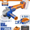 WADFOW ΣΕΤ ΓΩΝΙΑΚΟΣ ΤΡΟΧΟΣ 115mm ΜΠΑΤΑΡΙΑΣ Li-ion 20V / 950W / 4Ah / 2 ΜΠΑΤ BL Motor (WLAP5322E)