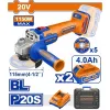 WADFOW ΣΕΤ ΓΩΝΙΑΚΟΣ ΤΡΟΧΟΣ 115mm ΜΠΑΤΑΡΙΑΣ Li-ion 20V / 1150W / 4Ah / 2 ΜΠΑΤ BL Motor (WLAPB522E)