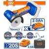 WADFOW MINI ΓΩΝΙΑΚΟΣ ΤΡΟΧΟΣ ΜΠΑΤ. Li-ion 20V / 2Ah / 1 ΜΠΑΤΑΡΙΑ (WLAP573)