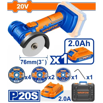 WADFOW MINI ΓΩΝΙΑΚΟΣ ΤΡΟΧΟΣ ΜΠΑΤ. Li-ion 20V / 2Ah / 1 ΜΠΑΤΑΡΙΑ (WLAP573)