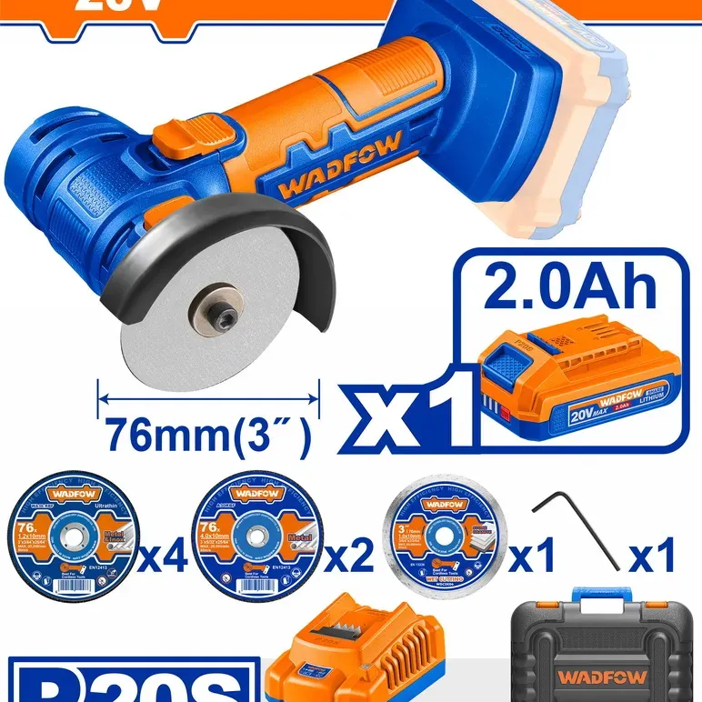 WADFOW MINI ΓΩΝΙΑΚΟΣ ΤΡΟΧΟΣ ΜΠΑΤ. Li-ion 20V / 2Ah / 1 ΜΠΑΤΑΡΙΑ (WLAP573)