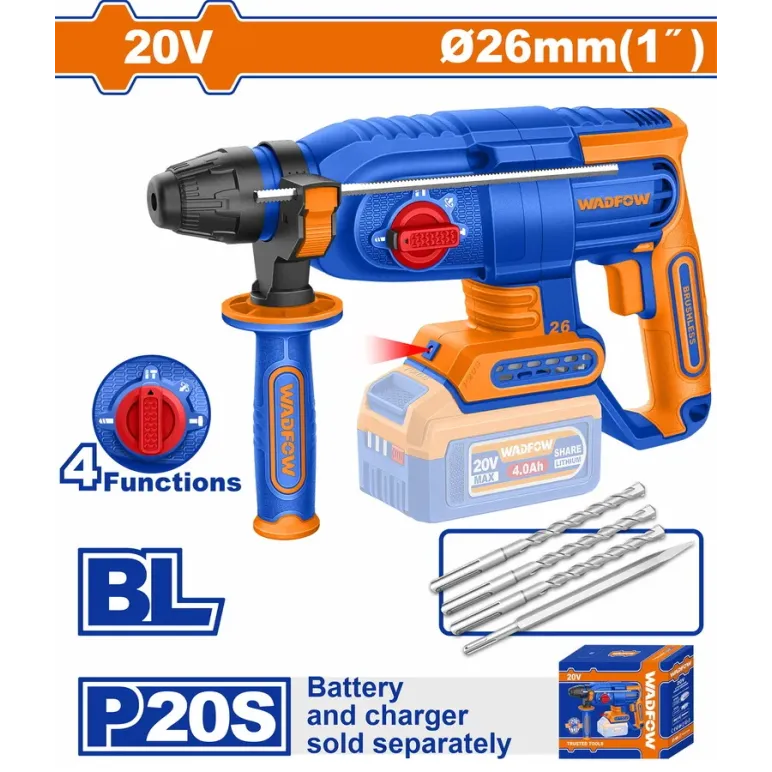 WADFOW ΠΝΕΥΜΑΤΙΚΟ ΠΙΣΤΟΛΕΤΟ ΜΠΑΤ. Li-ion 20V / 26mm ΧΩΡΙΣ ΜΠΑΤΑΡΙΑ & ΦΟΡΤΙΣΤΗ (WLM1526)