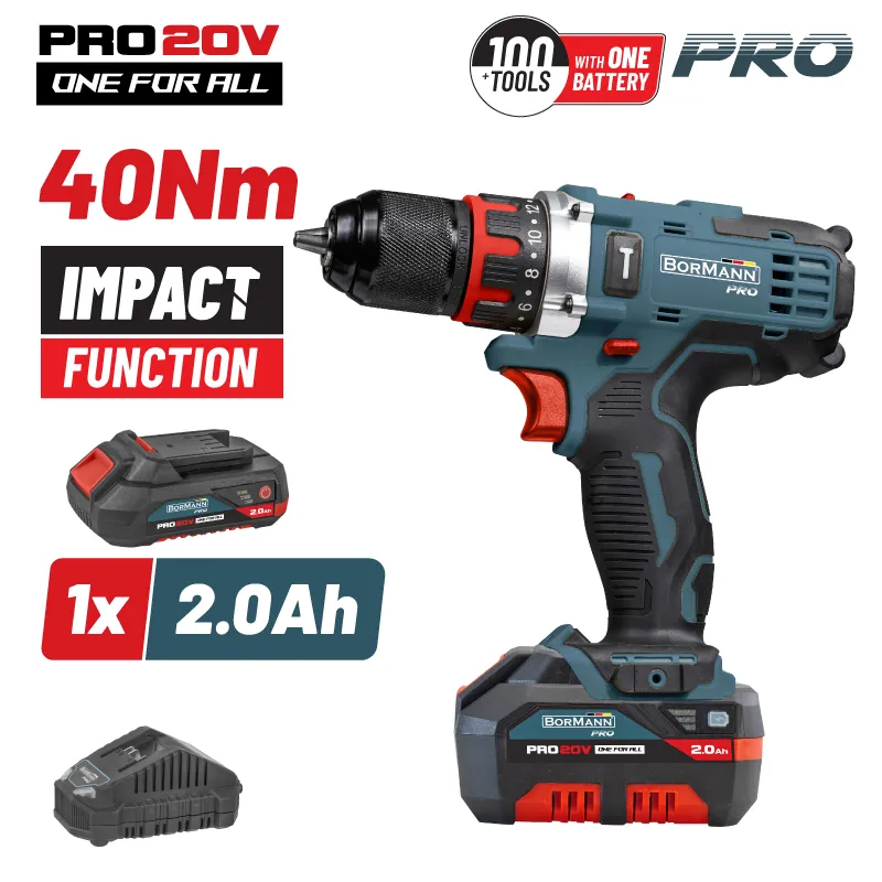 BORMANN Pro BBP5446X2 Δραπανοκατσάβιδο Κρουστικό 20V,1x2Ah,Li-Ion,40Nm,2 Ταχύτητες & Βαλίτσα 083597