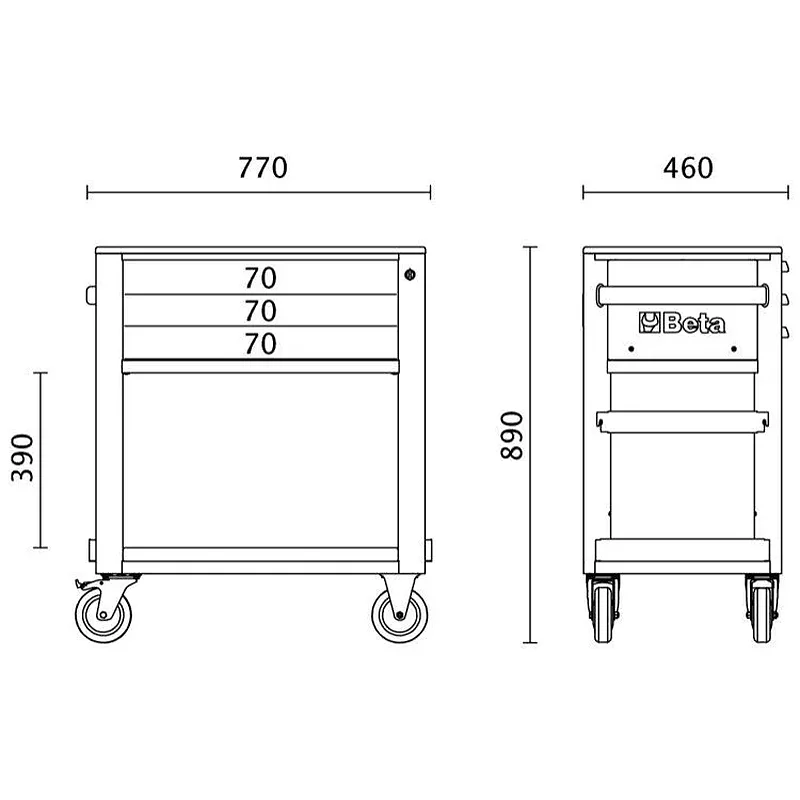 BETA Service τρόλεϊ με 3 συρτάρια RSC51-R