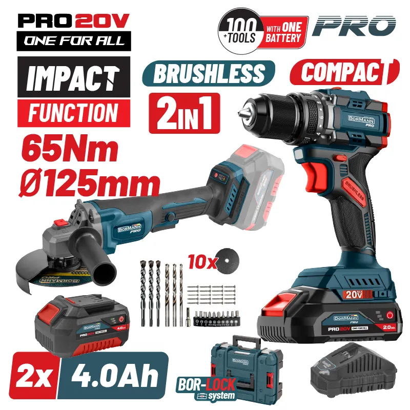 BORMANN Pro BBP5433X44T2CA Σετ Compact Brushless Κρουστικό Δραπανοκατσάβιδο 65Νm & Γωνιακός Τροχός,ΒMC 083269