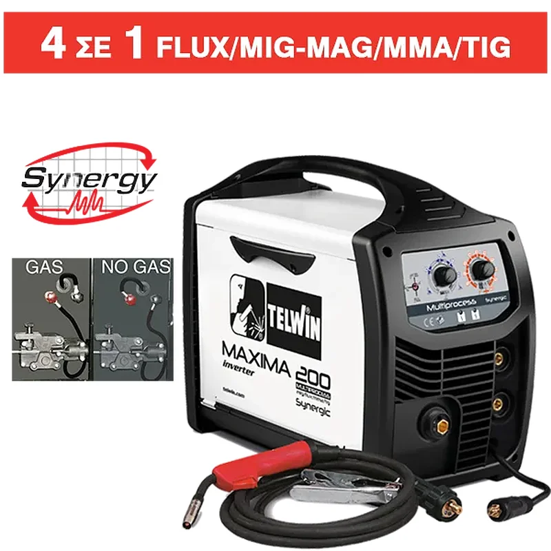 TELWIN MAXIMA 200 SYNERGIC 4 ΣΕ 1 MONOΦΑΣΙΚΗ ΗΛΕΚΤΡΟΚΟΛΛΗΣΗ 170A - 816087